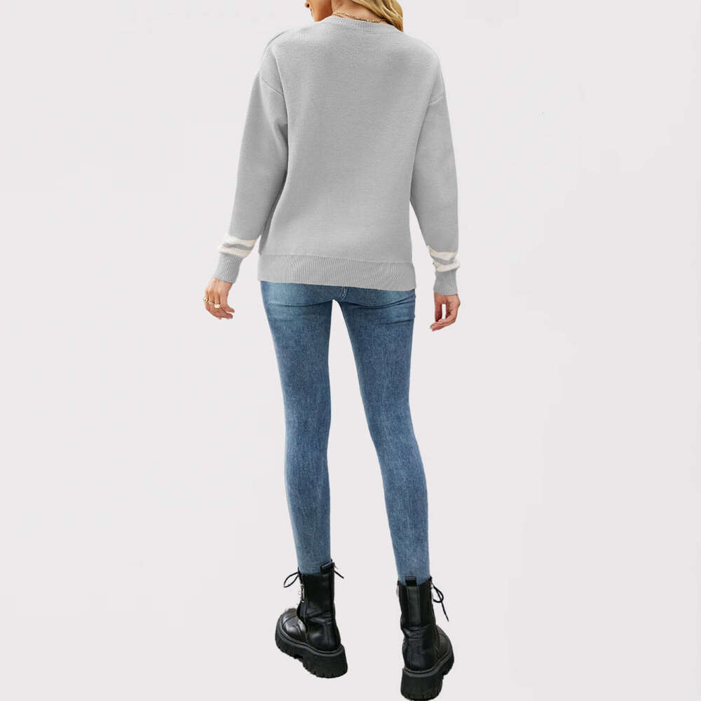 New Autumn Winter Temu Round Neck Letter Jacquard Casual Women's Knitted Sweater B5