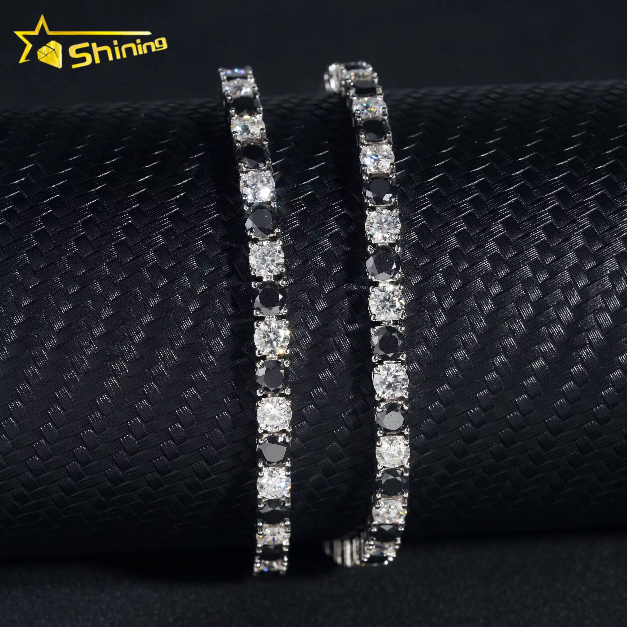 Ready to Ship 4mm Factory Wholesale Solid S925 Gold Plated Hip Hop Jewelry Black Moissanite Diamond Tennis Chain