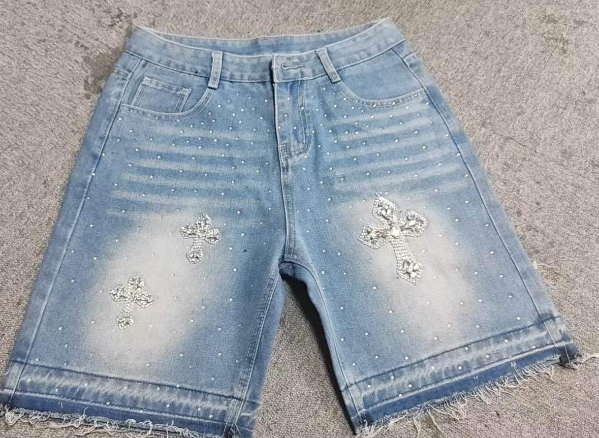 American retro pants from Europe and America hip-hop hot diamond denim shorts men's pants