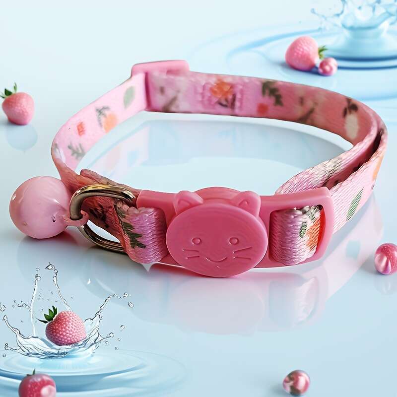 New Floral Fashion Flower Pendant Printed Pet Supplies Adjustable Bell Cat Neck Collar