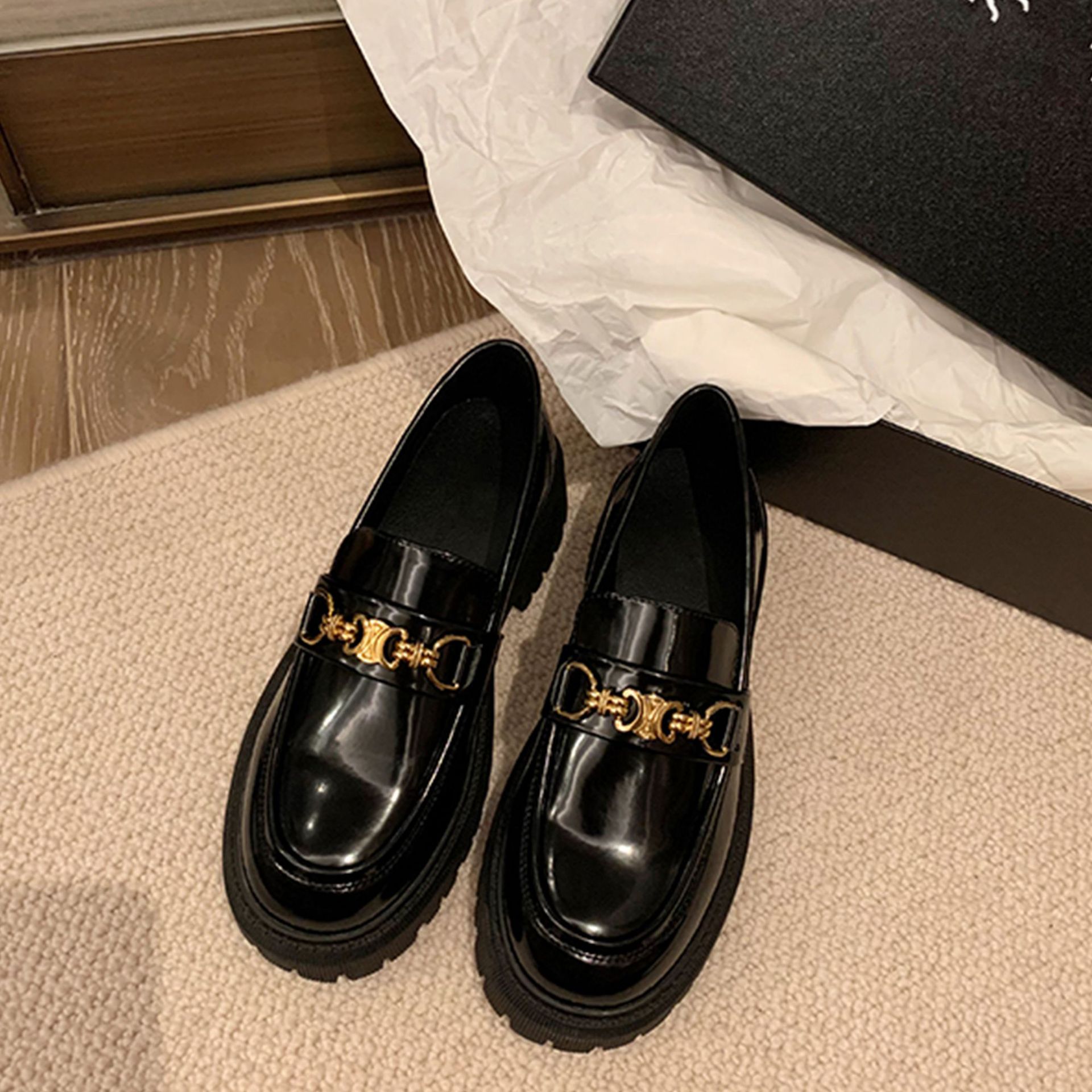 Free Shipping 2025 SS British-Style Fleece-Lined Chunky-Heel Platform Loafers -Women's Thick-Sole Dress Oxfords