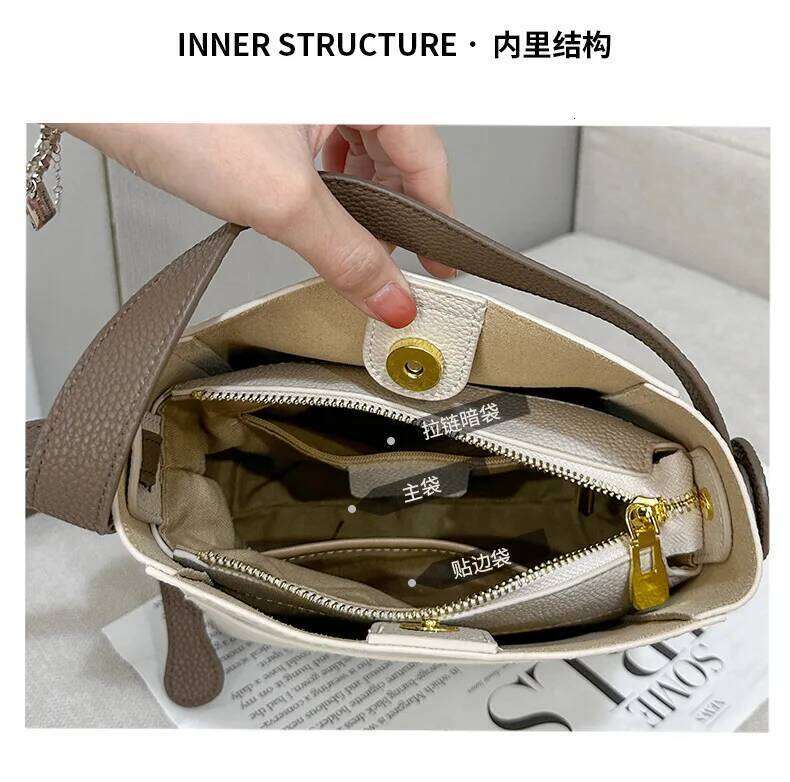 New Hot Sale Adjustable Long Strap Bucket Tote Shoulder Bag Togo Cow Leather Women's Handbag Hit-Color Purses