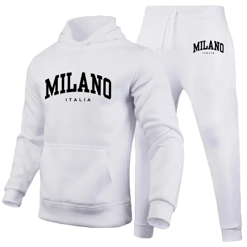 Mens Hoodie Set Milano Print Sweatshirt Sweatpant for Male Hooded Tops Jogging Trousers Suit Casual Streetwear Tracksuit 250819