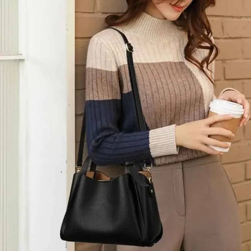 Bucket Shoulder Versatile Women Designer PU Leather Messenger Crossbody Bags Ladies Casual Solid Color Purse Handbag