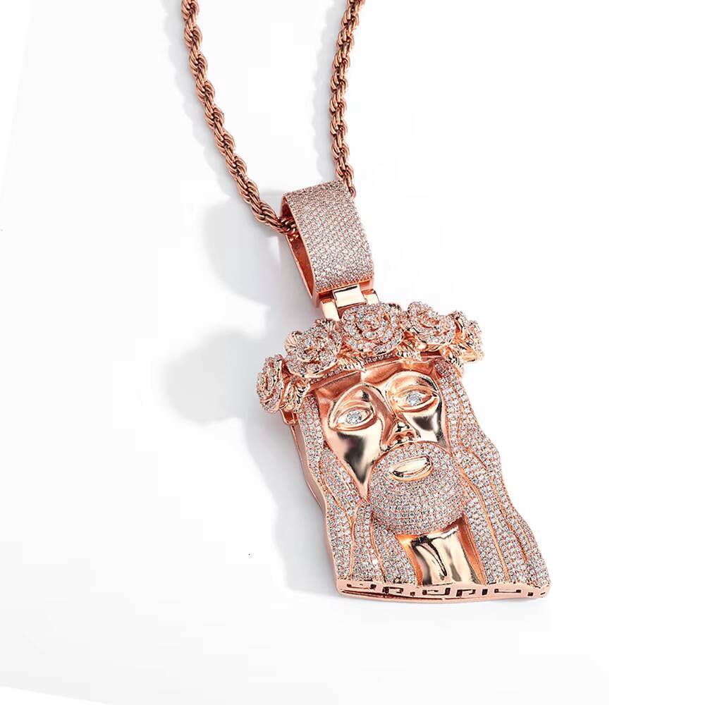 Hip Hop Style Iced Out Moissanite Diamond Jesus Pendant with Rose Custom Jewelry Gold Silver Plated Jesus Religious Christian Pendant Gift