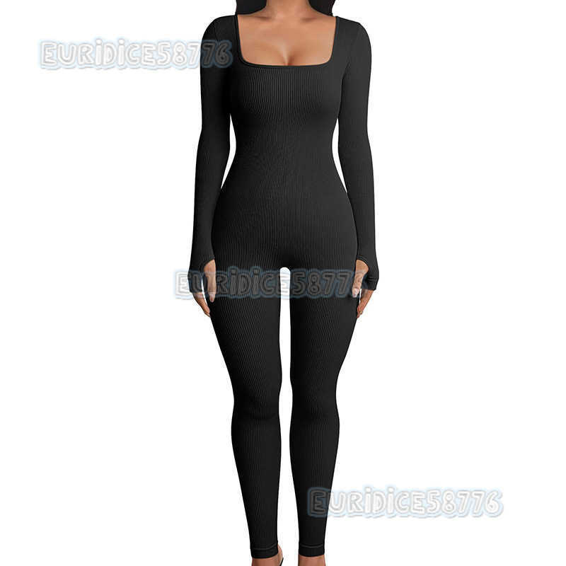 Autumn Winter Threaded Long One-piece Yoga Suit Women Quick-drying Running Fitness Sports Jumpsuit Long Sleeve Yoga Pants H250819