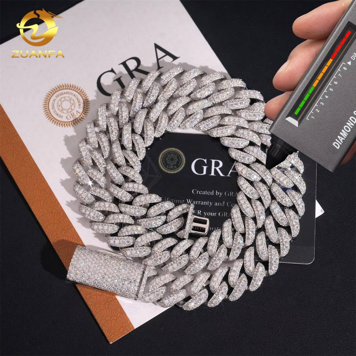 Moissanite Hip Hop Jewelry GRA Certificate Iced Out 15mm 925 Sterling Silver Mens Cuban Link Chain