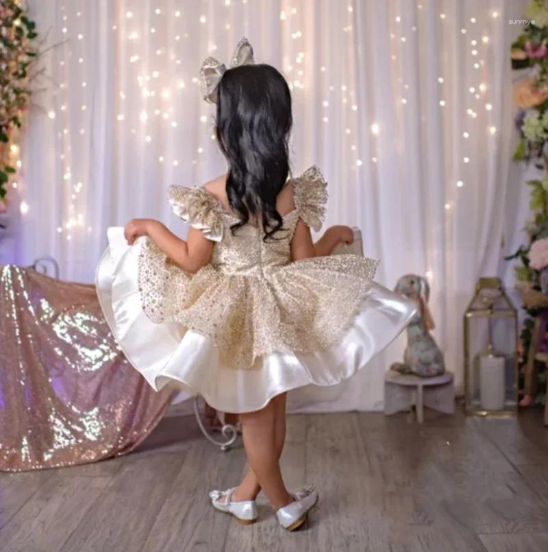 Girl Dresses Champagne Flower For Wedding Shining Lovely Baby Kids Pageant Gowns Girls Surprise Birthday Present Customized