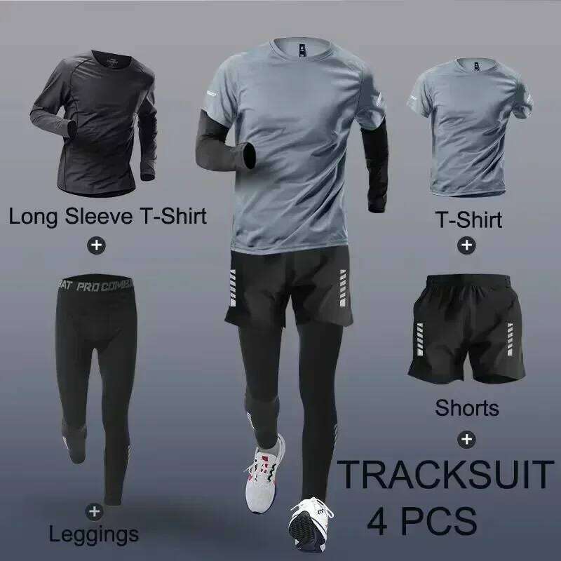 Fashion 2-4 Pieces Exercise Sets Men's Running Fiess Jogging Compression Training Suit Sports Clothing