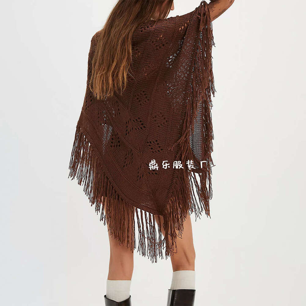 New Women's Fashion Tassel Simple Shawl Cape Fashionable Versatile Elegant Trendy Knitted Top B5