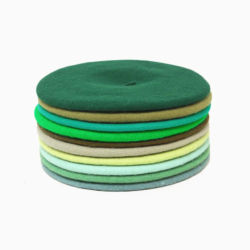 Round French Beret Wool Pumpkin hats for women Ladies Female Winter Thick Warm Artist Caps Green Ins Trend 250819