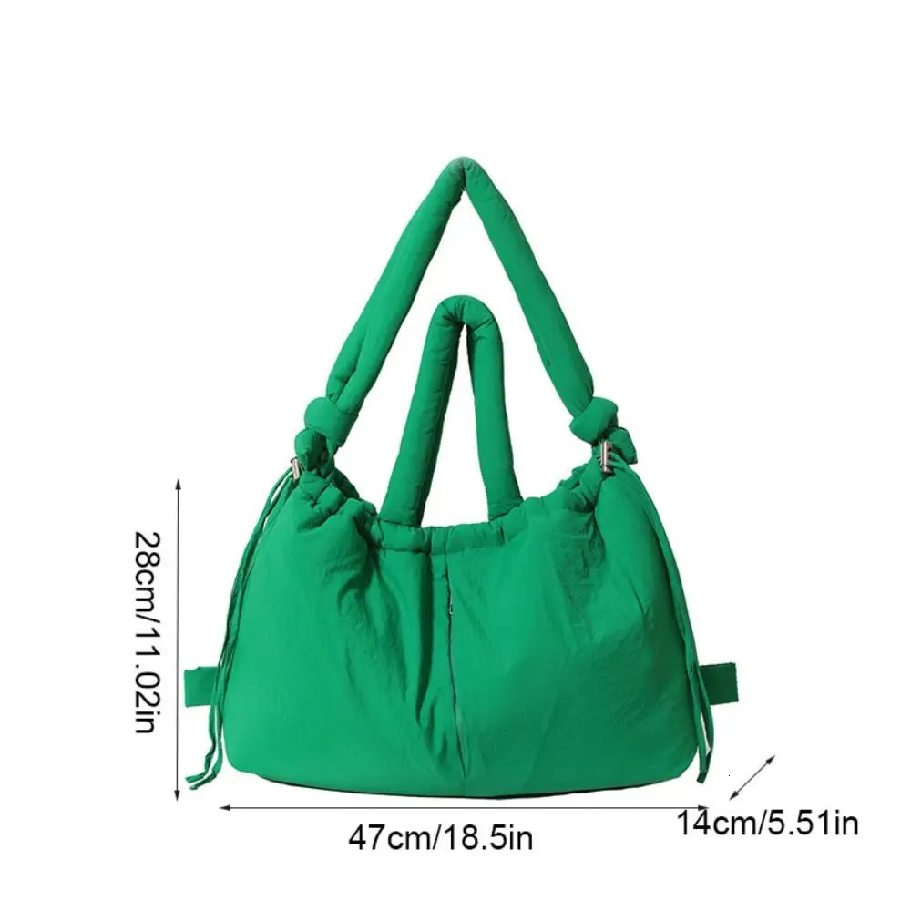 Solid Color Drawstring Tote Bag Quilted Knotted Strap Nylon Padded Tote Bag Dual-purpose Large Capacity Puffer Backpack Ladies 250814