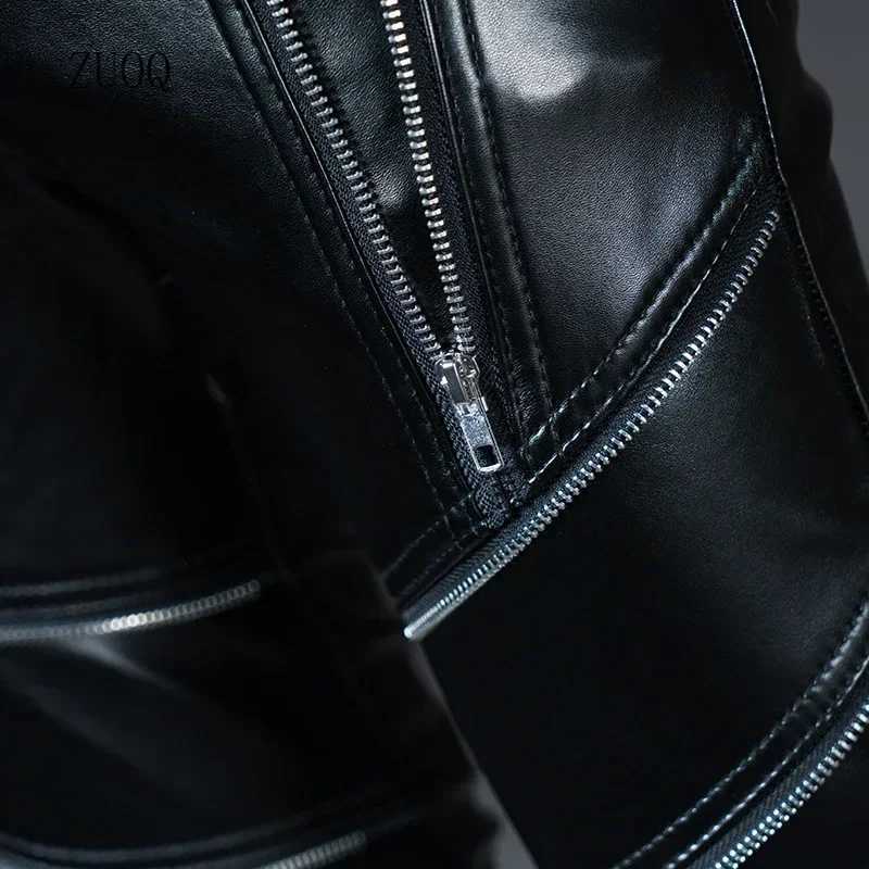 New Winter Mens Skinny Biker Leather Pants Fashion Faux Leather Motorcycle Trousers For Men Stage Club Wear W250819