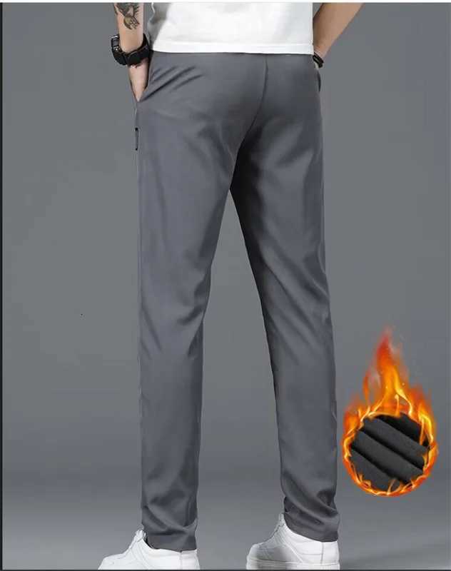 2024 New Autumn and Winter Mens Casual Pants Loose Thick Plus Fleece High Stretch Sports Pants Simple Straight Leg Pants W250819