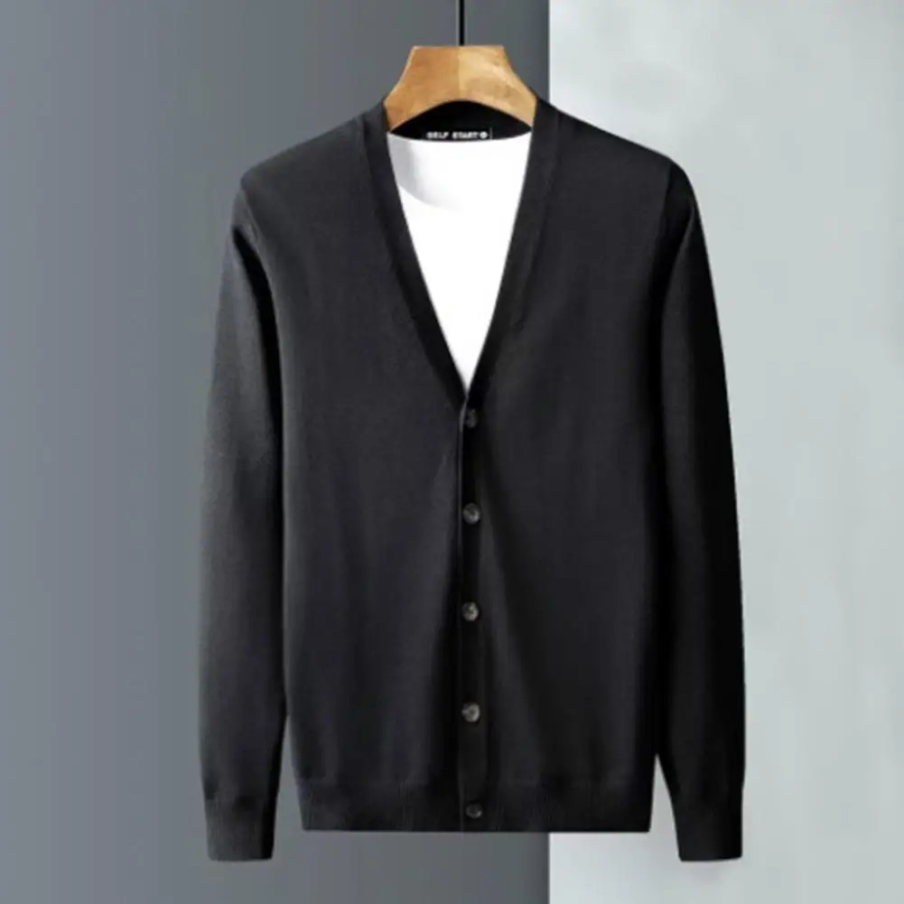 Men Knitted Cardigan Mens Sweater Business Casual Classic Vneck Solid Color Korean Fashion Vest 250819