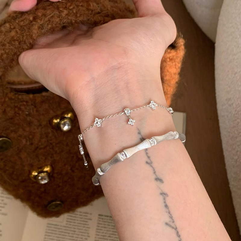 French Style High-End Leaf Clover Sparkling Zircon Bracelet 2025 Summer New Non-Fading Versatile Women's Jewelry
