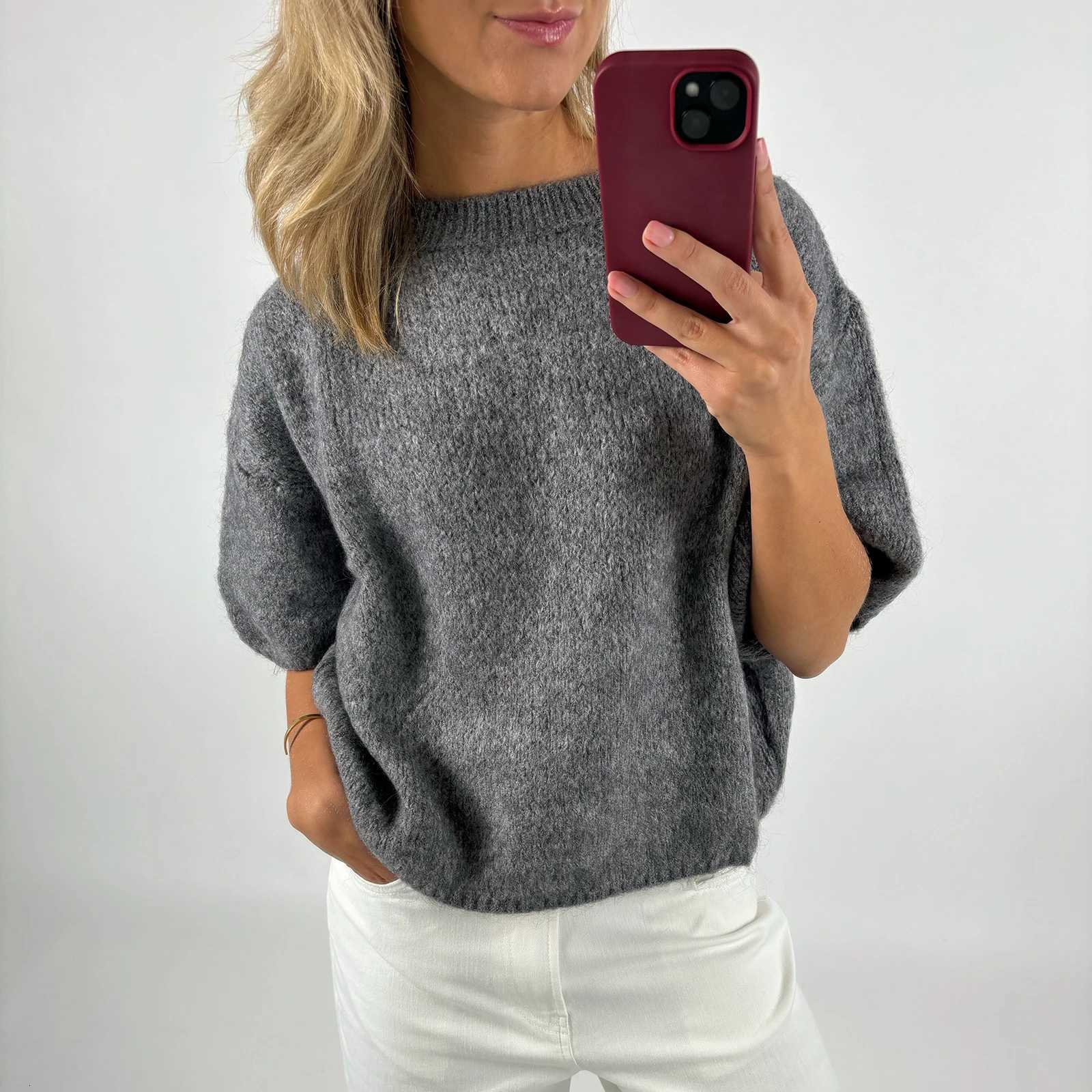 Imcute Womens Casual Sweaters Short Sleeve O Neck Knit Crop Tops Y2k Girls Pullover Shirts Knitwear Vintage Streetwear XJ250819