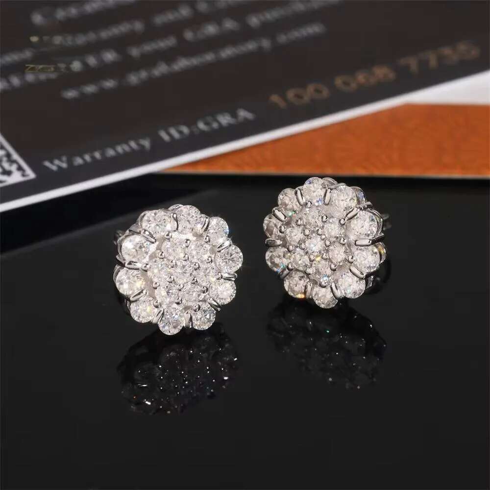 Pass Dia Tester Hip Hop High Quality Sier Screw Back S Cluster Moissanite Stud Earring