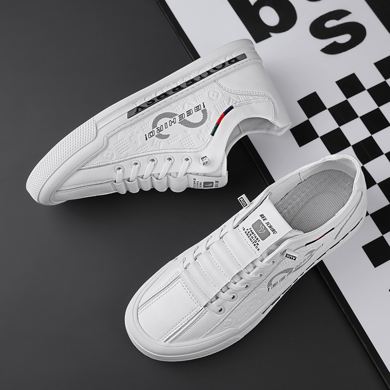 Men's shoes spring and summer new genuine leather breathable high-end sense of printed shoes leisure sports white shoes