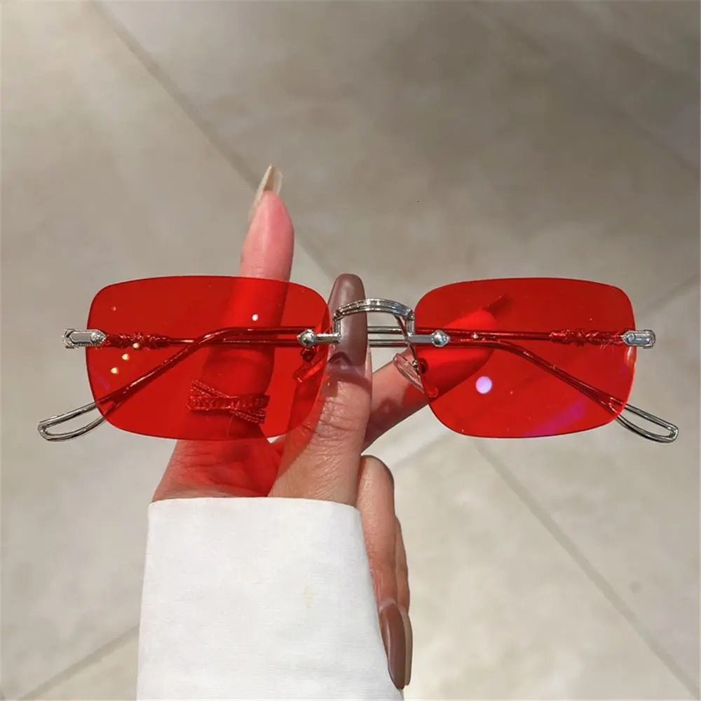 Metal Rectangle Sunglasses Fashion Rimless UV400 Eyewear Ocean Lenses Sun Glasses for Women Men 250815