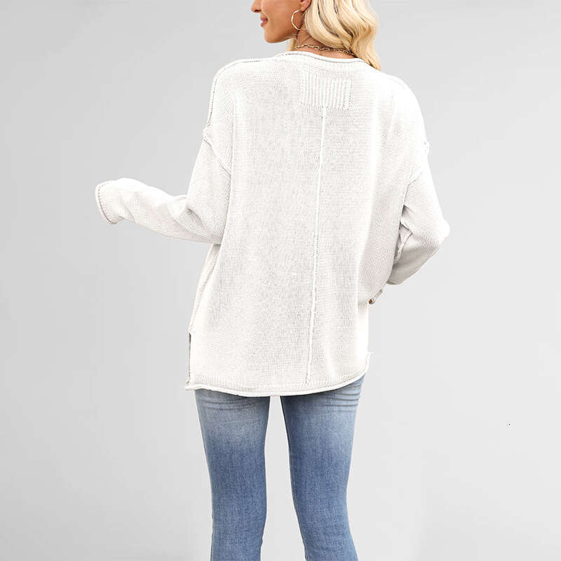 New Autumn Winter Women's Clothing Knitted Solid Color Round Neck Loose Versatile Basic Pullover Sweater B3