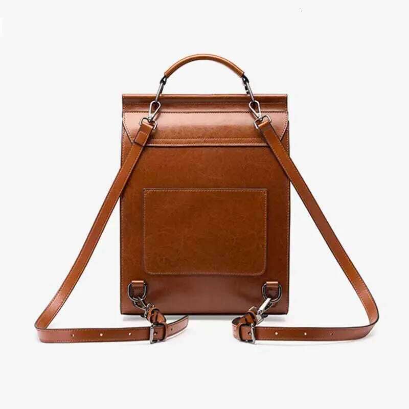 Genuine Leather Women Backpack Vintage College Style Student Back to School Cowhide Womens Bag Girls Computer