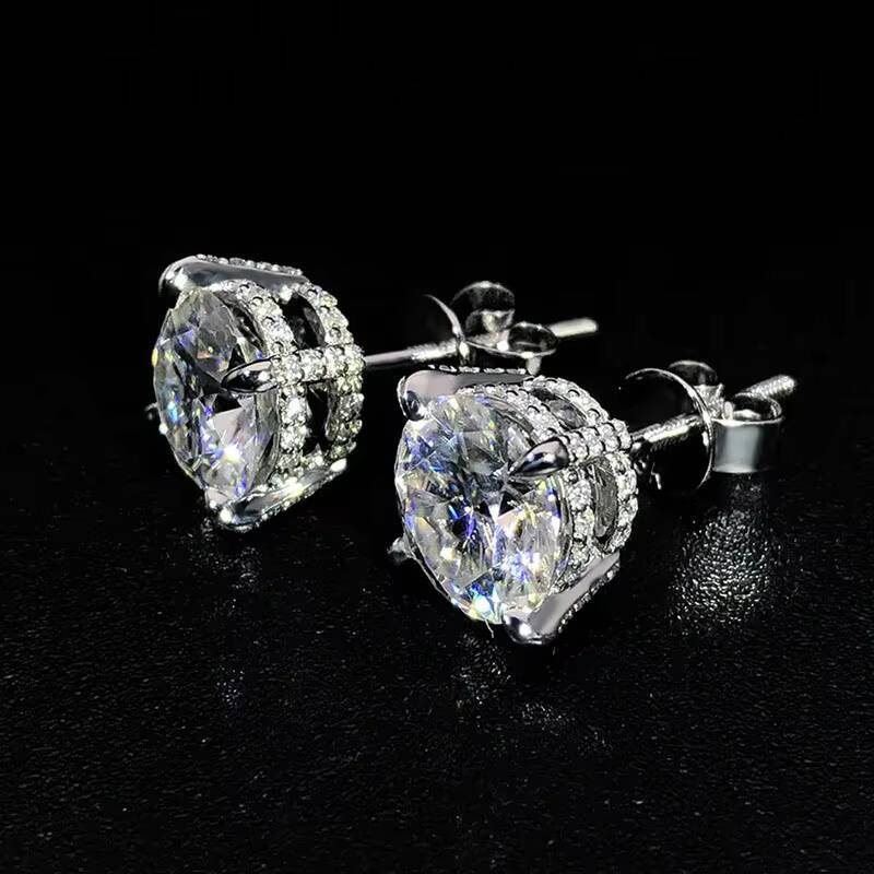 Custom Real S925 Sterling Silver 14k Solid Gold Earrings D Vvs Moissanite Lab Natural Diamond Studs Earrings