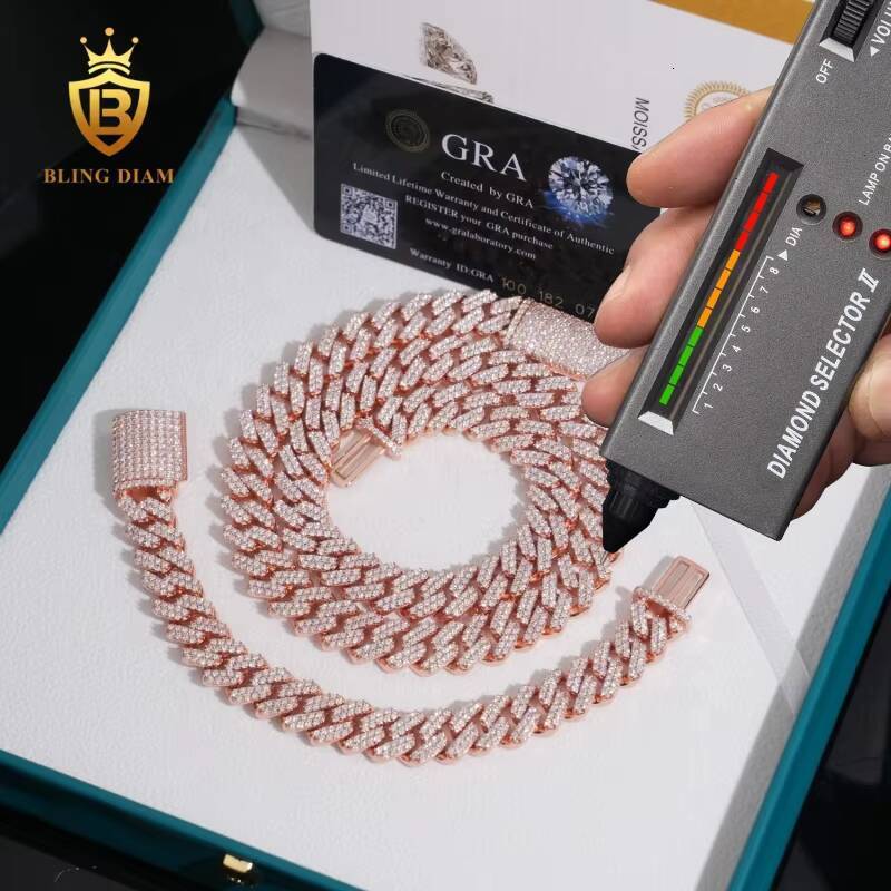 Iced Out VVS Moissanite Diamond Sterling Silver 925 Hip Hop Fine Jewelry VVS Moissanite Diamond Miami Cuban Link Chain Bracelet