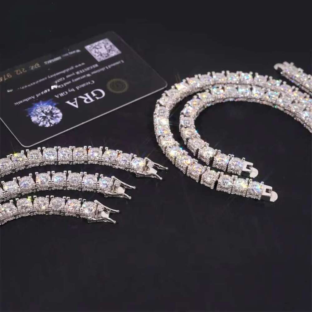 Bulk Stock New Arrivals Iced Out Double Sides Hip Hop S VVS1 5mm 6.5mm Moissanite Dia Cluster Tennis Chain Bracelet
