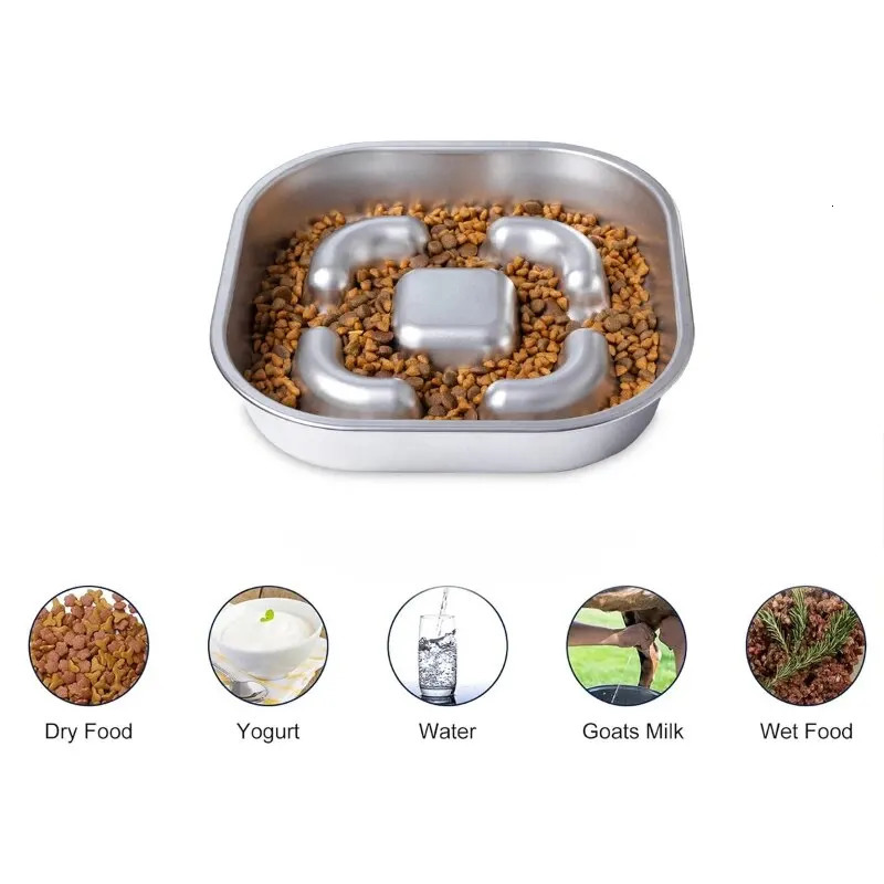 Dog Slow Feeder Bowls 304 Stainless Steel Dog Slow Feeder Bowl Available on Both Sides Slow Feeding Feeder Pets Cats Dog Bowls 250813