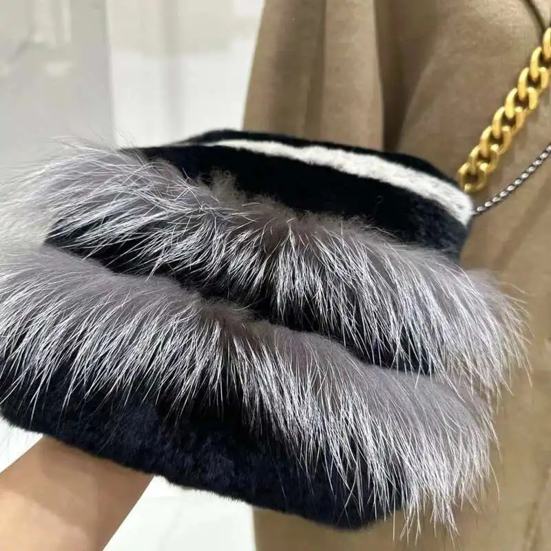Rex Rabbit Fur Bag Winter Real Fur Phone Bag Single Shoulder Crossbody Wallet Natural Fox Fur Handbags Furry Messenger Bags 250818
