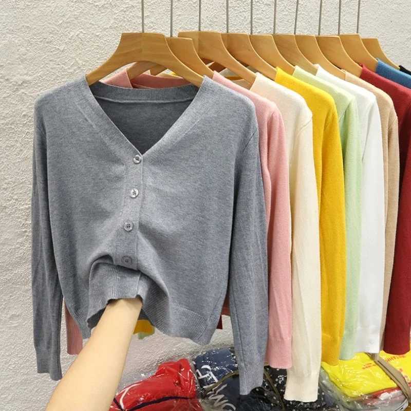 Solid Color Long Sleeve Casual Tops Korean Style V-neck Knitted Cardigan 2025 Autumn Winter New Black Wearing Outside Sweater XJ250819
