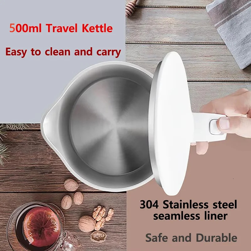 Small Electric Kettles Stainless Steel for Boiling Water 05L Travel Mini Boiler Heater Double Wall Portable Teapot y250818 - view 3