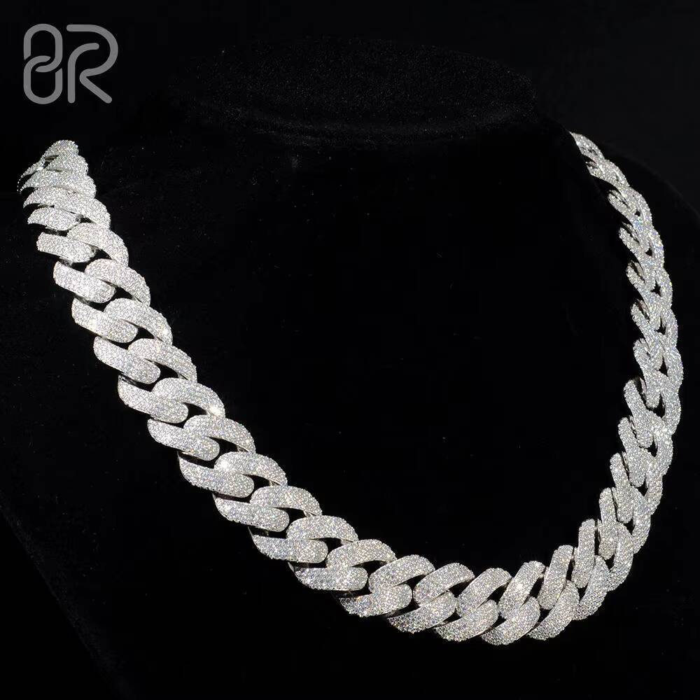 18mm 18 VVS Moissanite Cuban Necklace Hot Sale Bling Moissanite 925 Sterling Silver Cuban Link Chain Hip Hop Jewelry