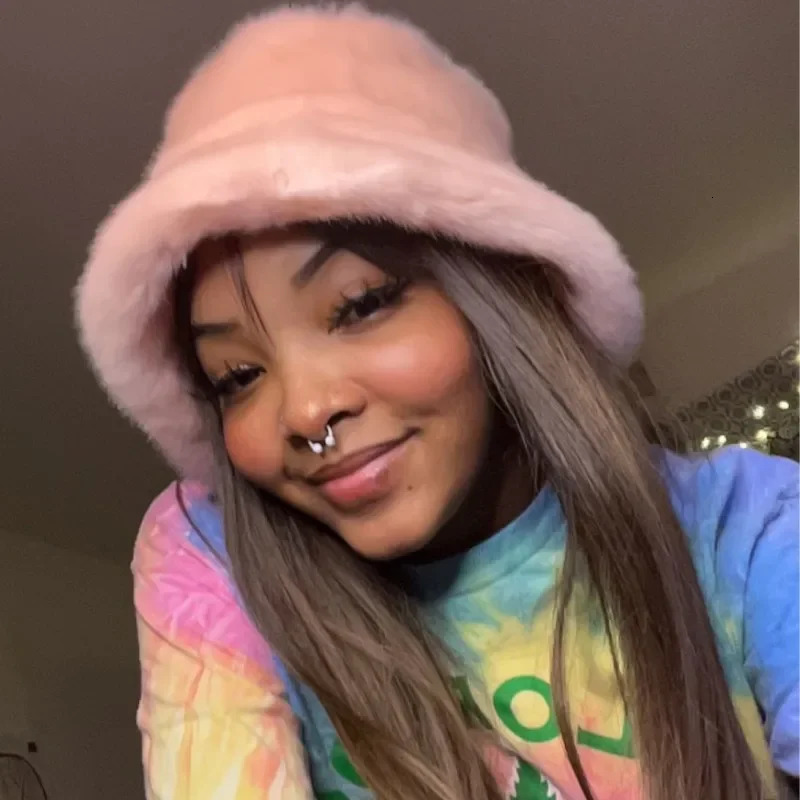 58-60cm Xl Fashion Faux Fur Bucket Hats For Women Winter Warm Big Faux Fur Fluffy Plush Fisherman Caps Outdoor Ski Panama 250819