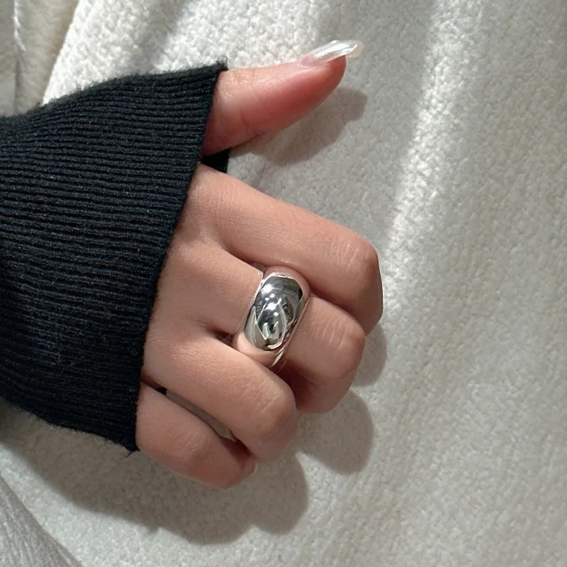 F.I.N.S Original Minimalist S925 Sterling Silver Smooth Plain Ring Texture Thumb Band Wide Thick Statement Finger Fine Jewelry 250815