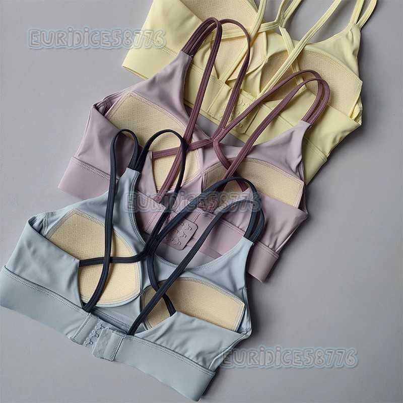 High Impact Shockproof Gathered Sports Bra with Integrated Fixed Chest Pads Thin Straps Cross Back Design and Fitness Bra H250819