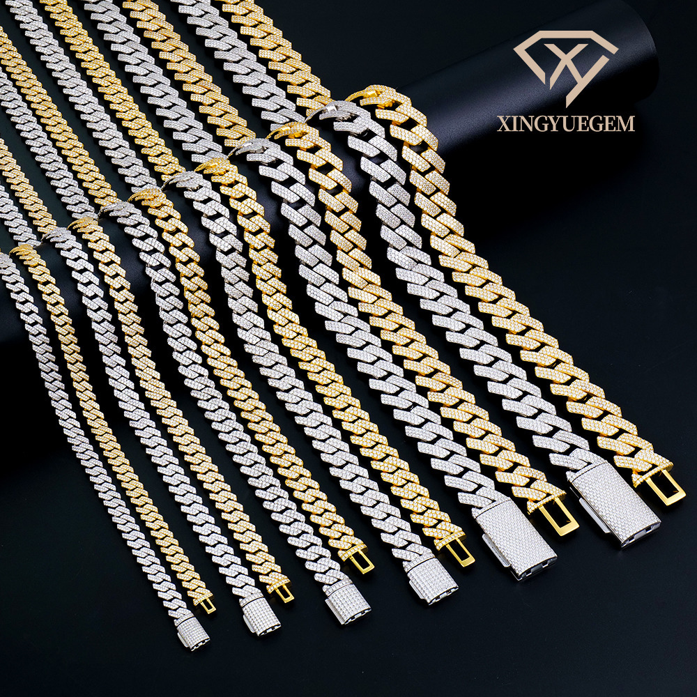 Mens 925 Sterling Silver Hip Hop Jewelry Vvs Iced Necklace 8-20mm Gra Certified Mossanite Moissanite Diamond Cuban Link Chain