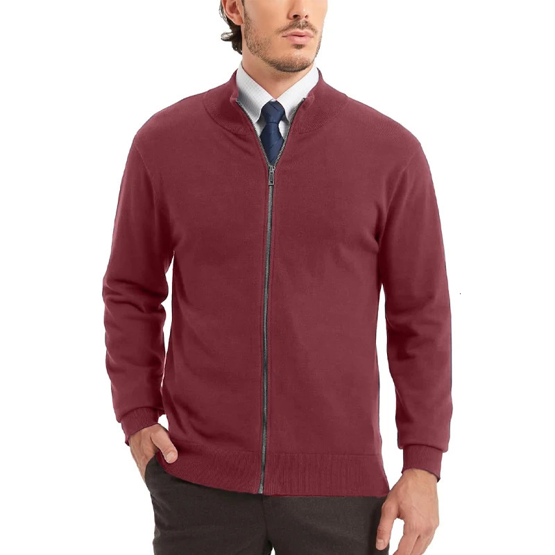 Mens Full Zip Up Sweater Cardigan Stand Collar Lightweight Knitted Casual Outerwear Streetwear 250819