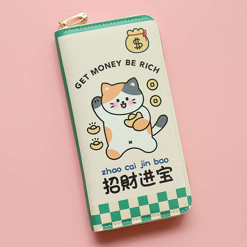 Chinese Style Text Cartoon Cute Girls Coin Purse Japanese and Korean Trend Large Capacity Long Zipper Wallet Phone Bag