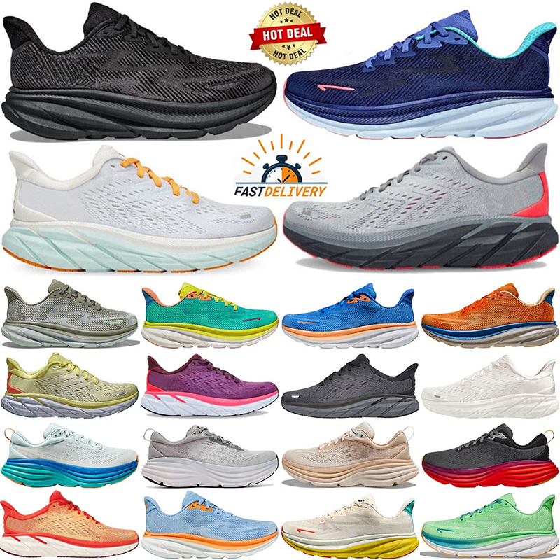 Designer running shoes bondi 8 Clifton 9 men women sneakers All Black Bule Green Yellow Anthracite hiking breathable mens outdoor Sports Trainers Eur 36-45