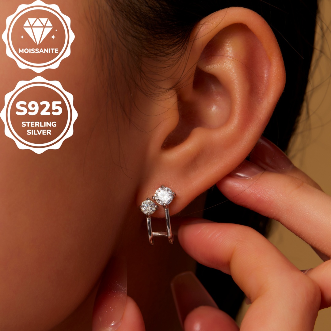 MT S925 Sterling Silver Star Huggie Hoop Earrings - Fashion 0.8ct *2 Moissanite Jewelry high quality