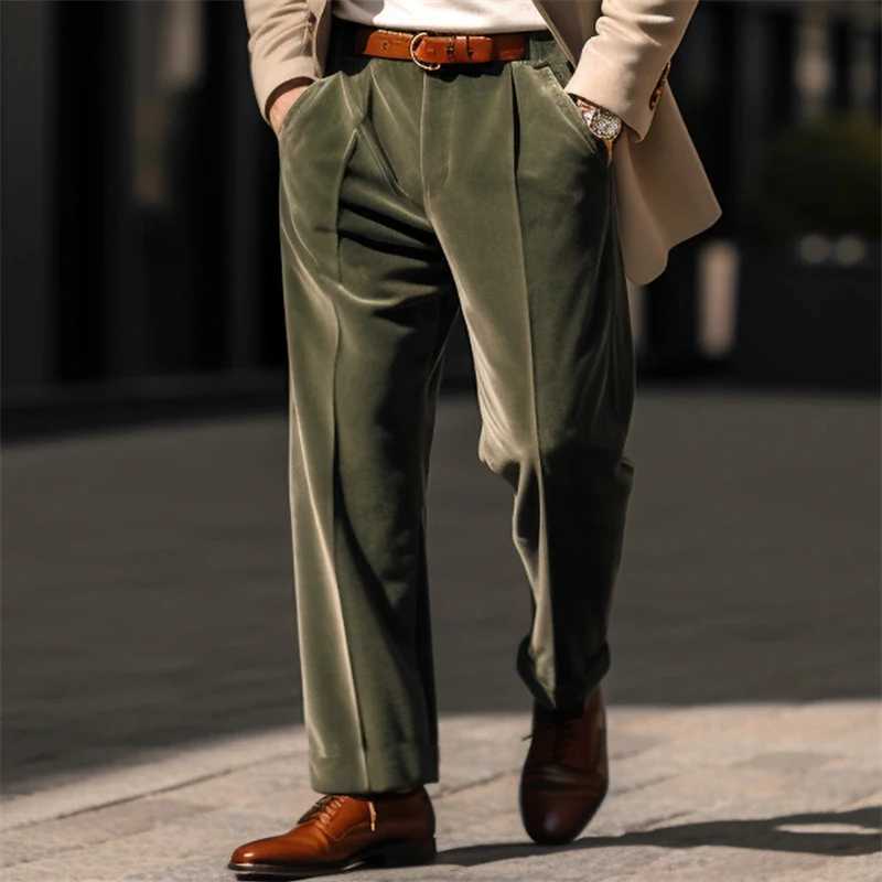 2025 Spring Fall Fashion Solid Color Velvet Trousers for Men New Casual Loose Straight Pants Streetwear W250819