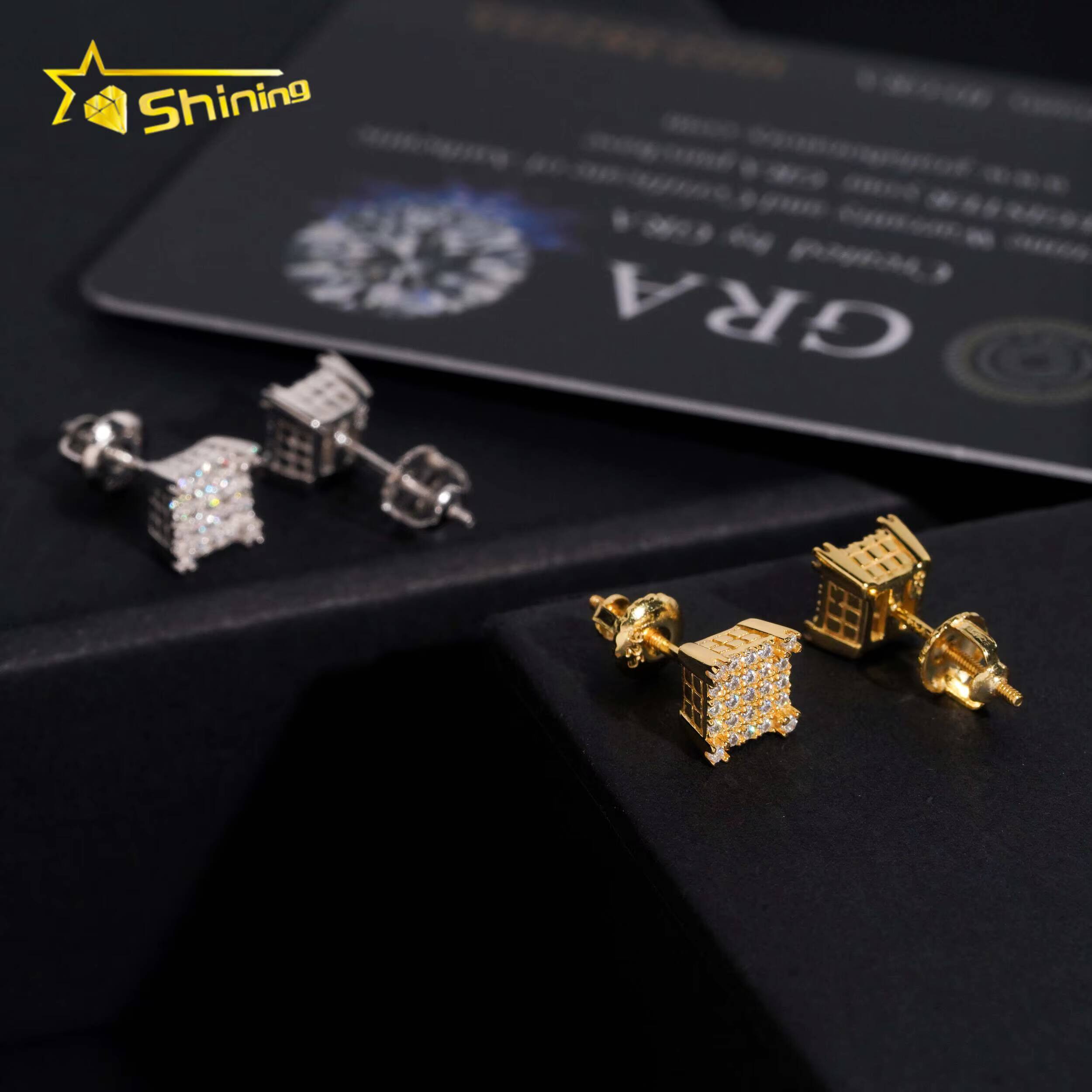 Fast Shipping Gold Plated 925 Sterling Silver Iced Out VVS Diamond Moissanite Screw Back Stud Earrings RTS Fine Jewelry
