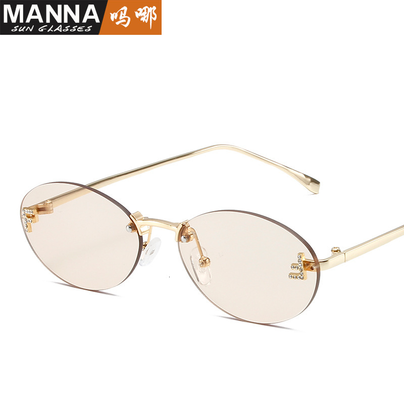 Oval Small Frame New Frameless Cut Edge Personality Glasses Unique F Letter Dot Diamond Sunglasses