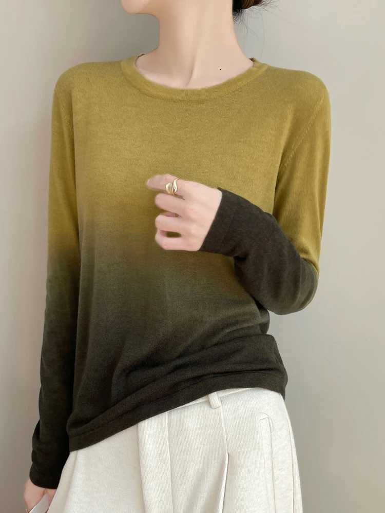 Ladies Gradient Color Sweater Womens Casual Knitted Pullover 2025 Spring Summer Soft Loose Long-Sleeve Basic Round Neck Tops XJ250819