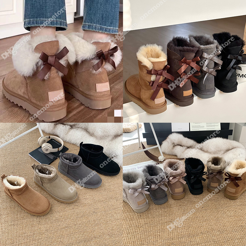 designer dress boots australia slippers tasman tazz womens platform winter booties classic snow boot ankle short bow mini fur black brown Fashion Boots