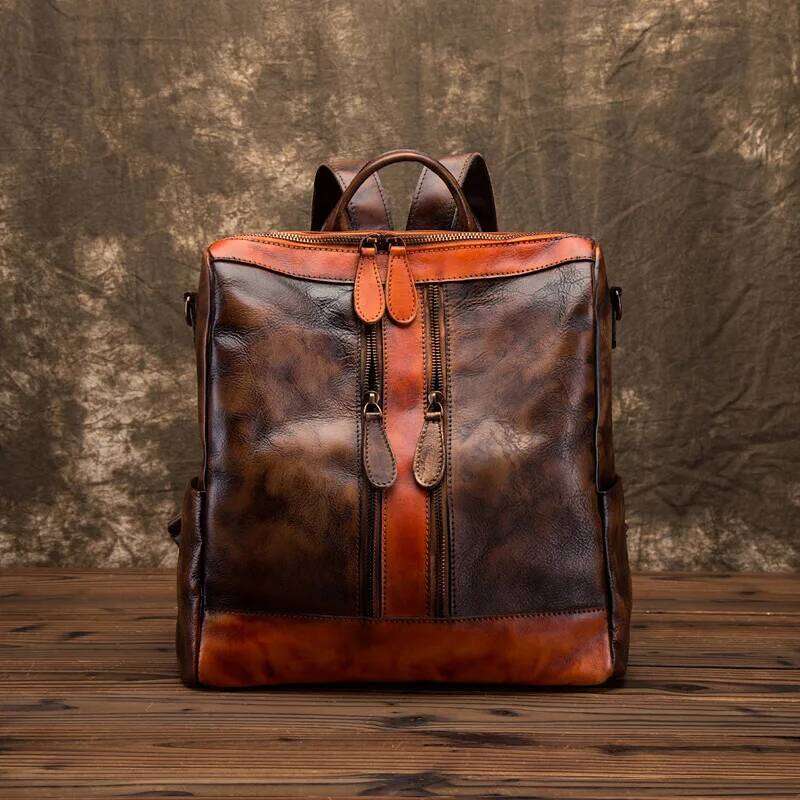Vintage Genuine Backpack Woman Patchwork First Layer Cowhide Travel Bags Handmade Real Cow Leather Shoulder Bag