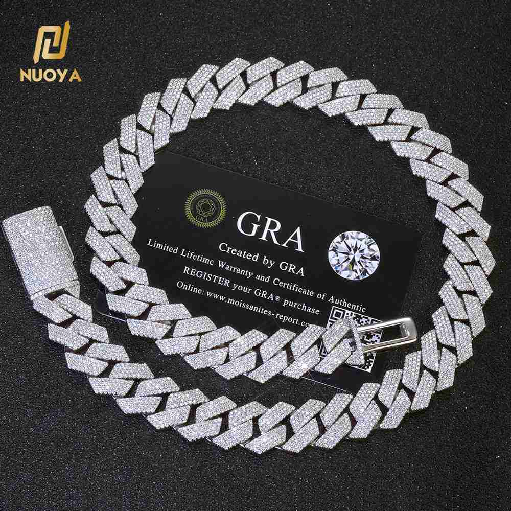NUOYA 15mm Iced Out Cuban Link Necklace Men Hip Hop Jewelry Shiny VVS Moissanite 925 Silver Chain Gift for Party