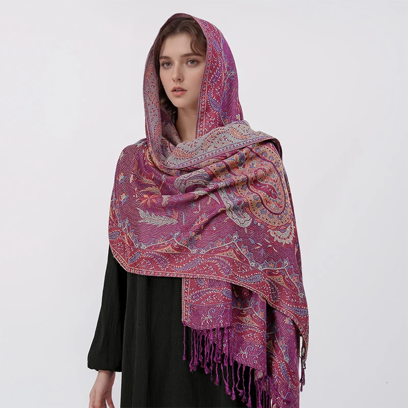 Paisley Pashmina Shawl Scarf Women Jacquard Cashew Printed Scarves Flowers Borders Female Tassel Blanket Wraps Ethnic Shawls 250818